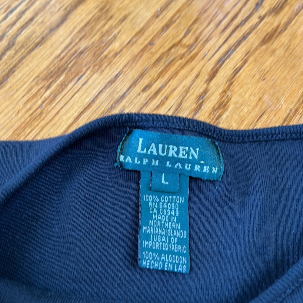 Lauren Ralph Lauren black tee. Green label, size Large. Good used condition. - Picture 2 of 8